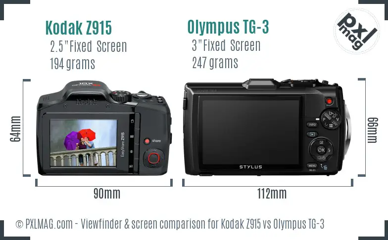 Kodak Z915 vs Olympus TG-3 Screen and Viewfinder comparison