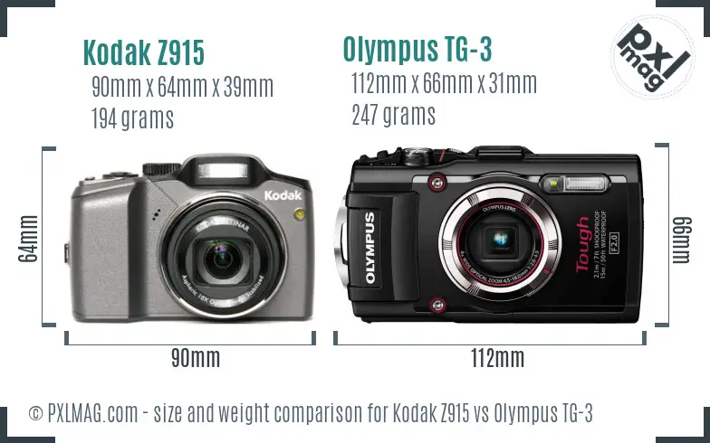 Kodak Z915 vs Olympus TG-3 size comparison