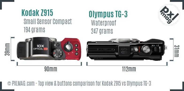 Kodak Z915 vs Olympus TG-3 top view buttons comparison