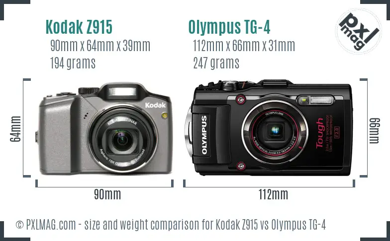 Kodak Z915 vs Olympus TG-4 size comparison