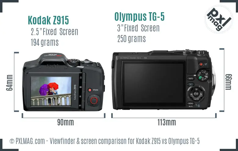 Kodak Z915 vs Olympus TG-5 Screen and Viewfinder comparison