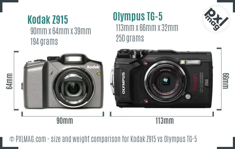 Kodak Z915 vs Olympus TG-5 size comparison
