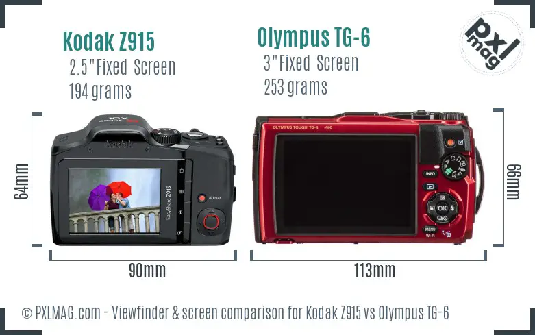 Kodak Z915 vs Olympus TG-6 Screen and Viewfinder comparison
