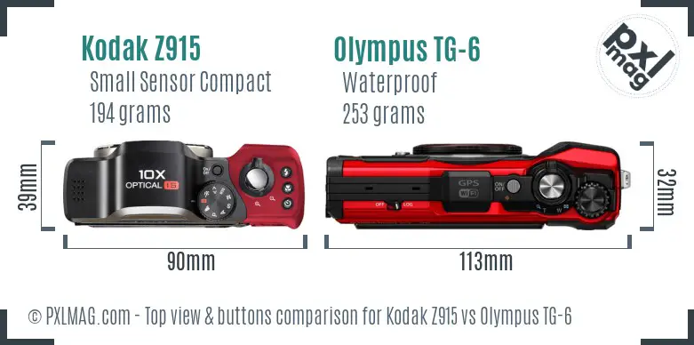 Kodak Z915 vs Olympus TG-6 top view buttons comparison