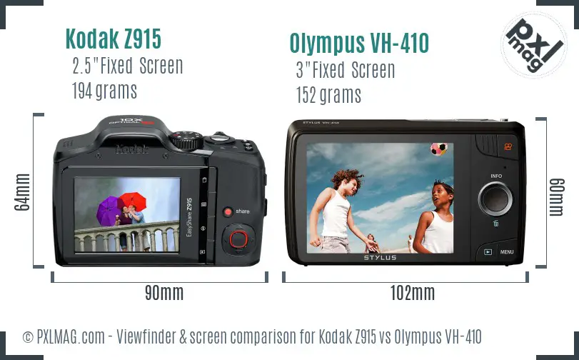 Kodak Z915 vs Olympus VH-410 Screen and Viewfinder comparison