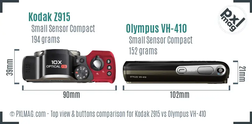 Kodak Z915 vs Olympus VH-410 top view buttons comparison