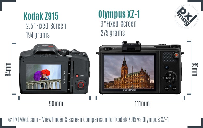 Kodak Z915 vs Olympus XZ-1 Screen and Viewfinder comparison