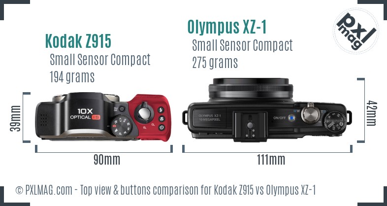 Kodak Z915 vs Olympus XZ-1 top view buttons comparison