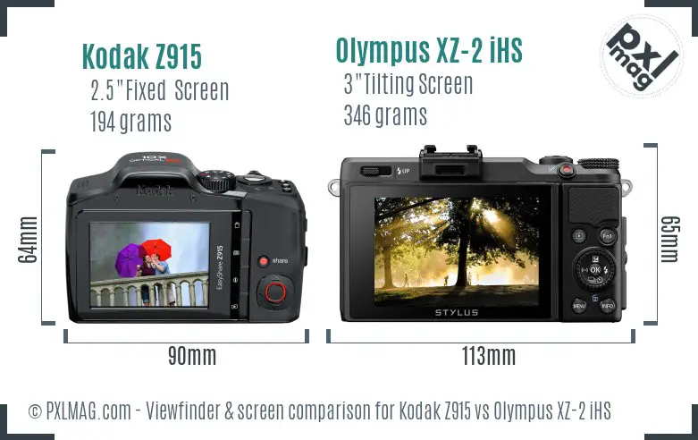 Kodak Z915 vs Olympus XZ-2 iHS Screen and Viewfinder comparison