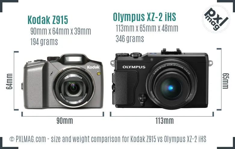 Kodak Z915 vs Olympus XZ-2 iHS size comparison