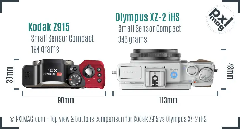 Kodak Z915 vs Olympus XZ-2 iHS top view buttons comparison
