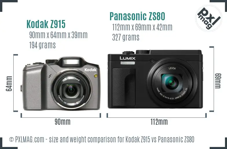 Kodak Z915 vs Panasonic ZS80 size comparison Kodak Z915 vs Panasonic ZS80 size comparison