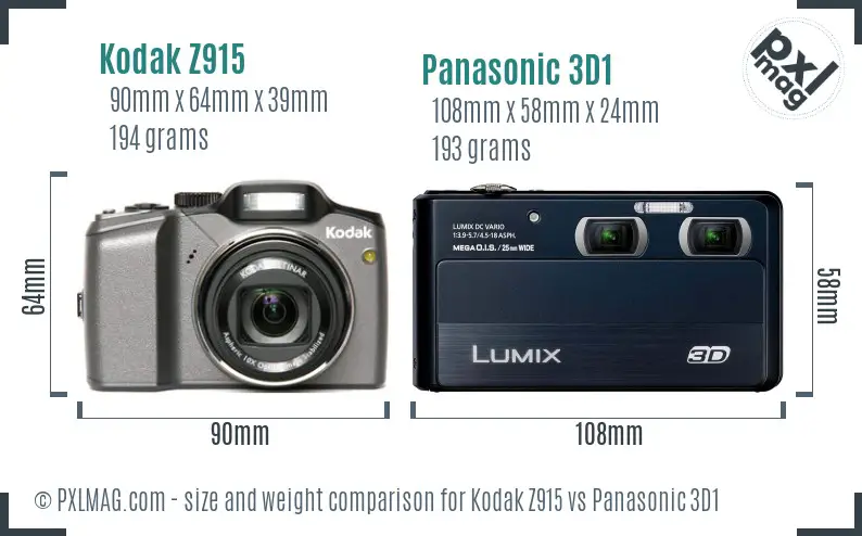 Kodak Z915 vs Panasonic 3D1 size comparison