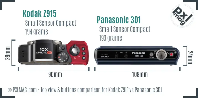 Kodak Z915 vs Panasonic 3D1 top view buttons comparison