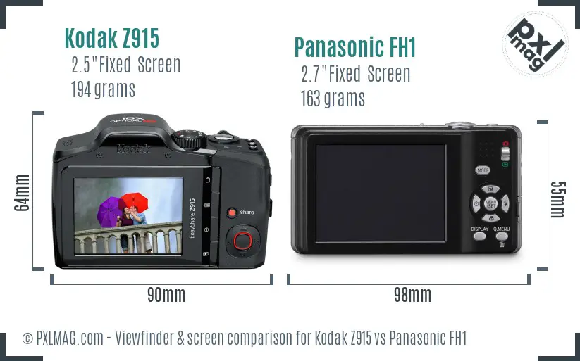 Kodak Z915 vs Panasonic FH1 Screen and Viewfinder comparison