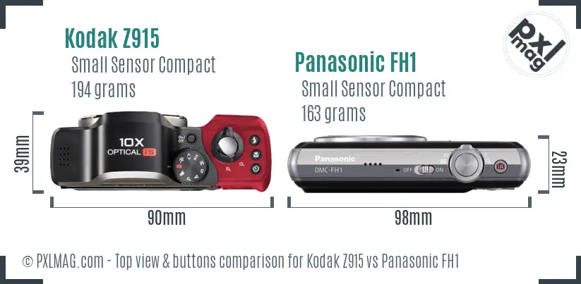 Kodak Z915 vs Panasonic FH1 top view buttons comparison