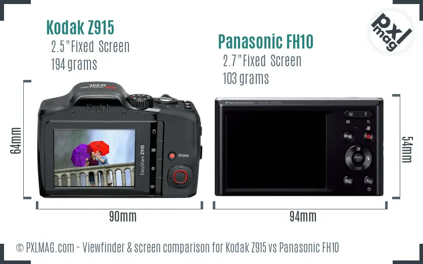 Kodak Z915 vs Panasonic FH10 Screen and Viewfinder comparison