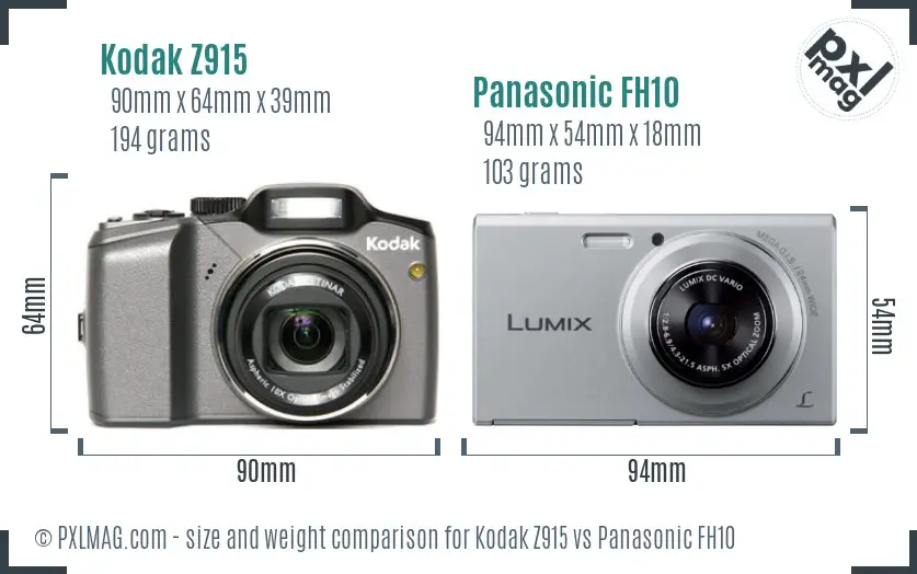 Kodak Z915 vs Panasonic FH10 size comparison
