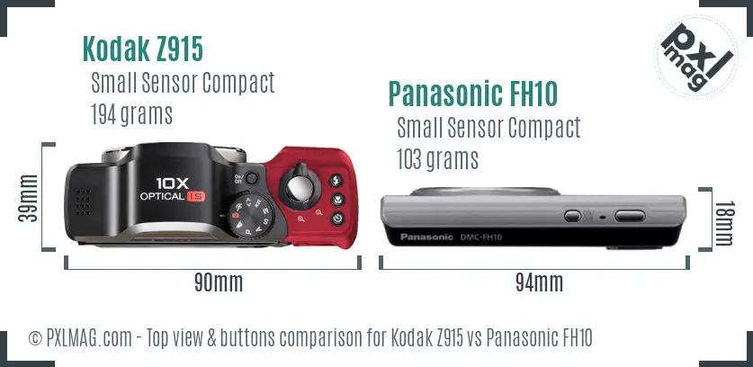 Kodak Z915 vs Panasonic FH10 top view buttons comparison