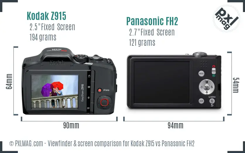 Kodak Z915 vs Panasonic FH2 Screen and Viewfinder comparison