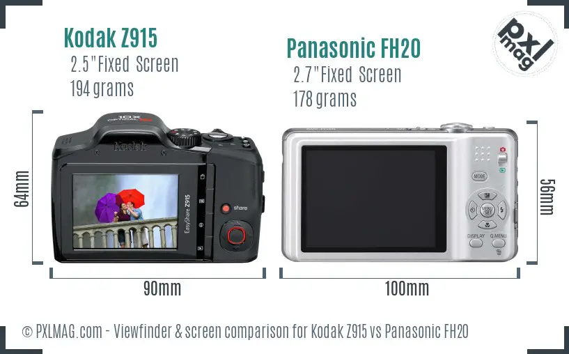 Kodak Z915 vs Panasonic FH20 Screen and Viewfinder comparison