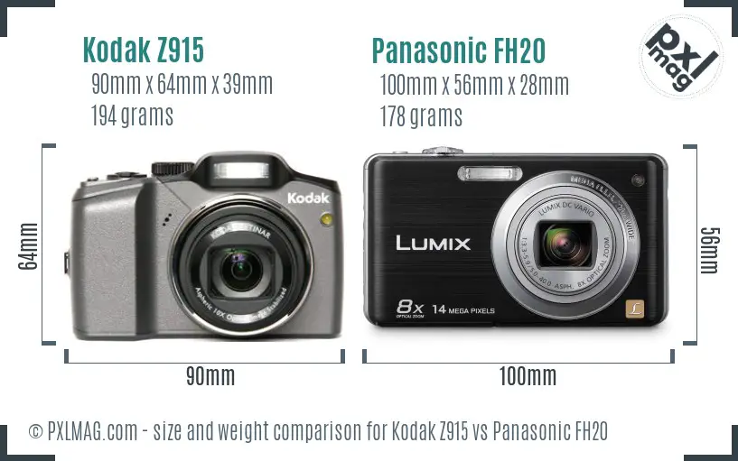 Kodak Z915 vs Panasonic FH20 size comparison