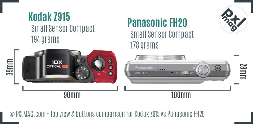 Kodak Z915 vs Panasonic FH20 top view buttons comparison