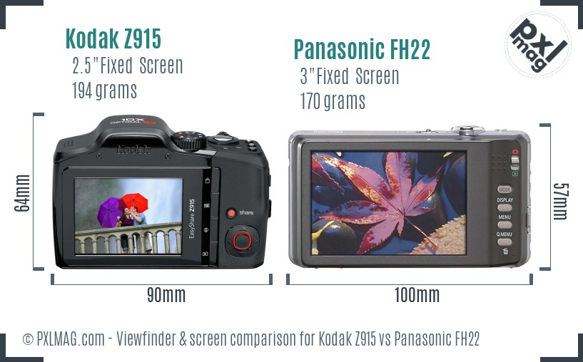 Kodak Z915 vs Panasonic FH22 Screen and Viewfinder comparison