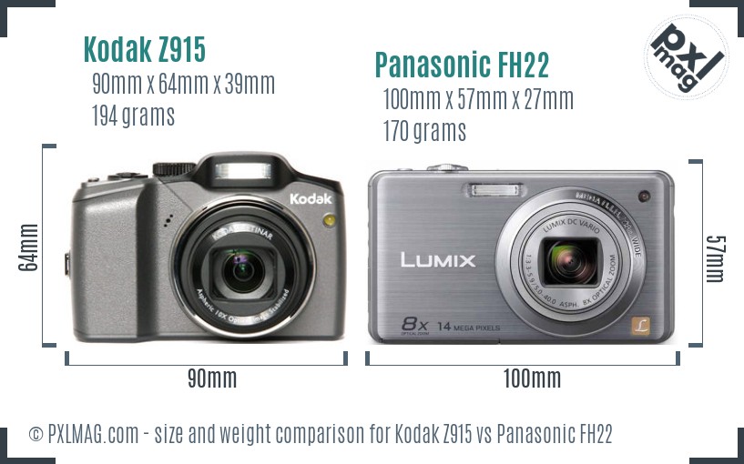 Kodak Z915 vs Panasonic FH22 size comparison