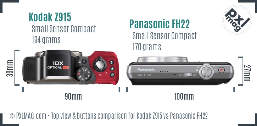 Kodak Z915 vs Panasonic FH22 top view buttons comparison