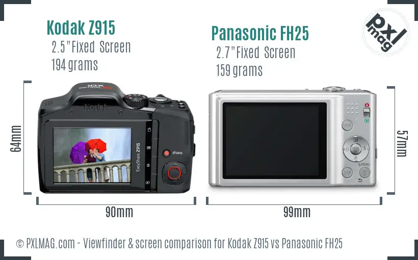 Kodak Z915 vs Panasonic FH25 Screen and Viewfinder comparison