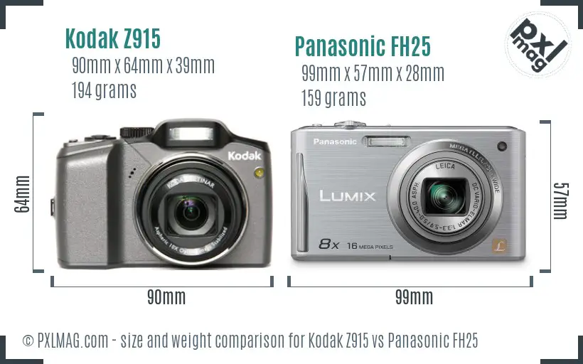 Kodak Z915 vs Panasonic FH25 size comparison