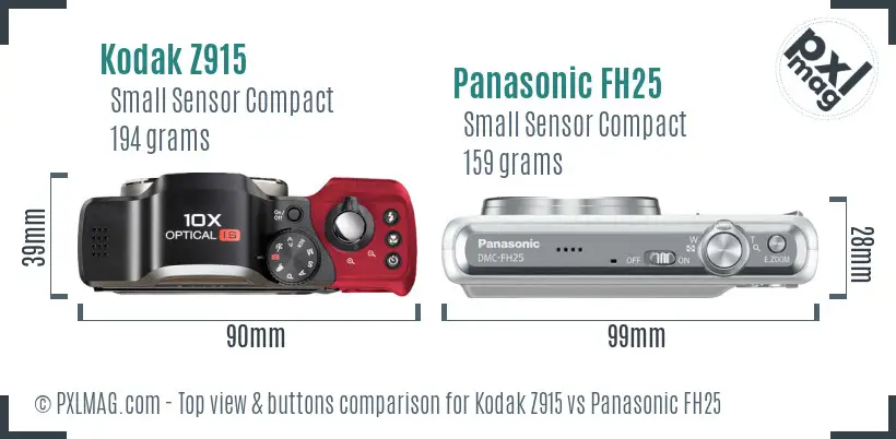 Kodak Z915 vs Panasonic FH25 top view buttons comparison