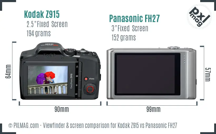 Kodak Z915 vs Panasonic FH27 Screen and Viewfinder comparison