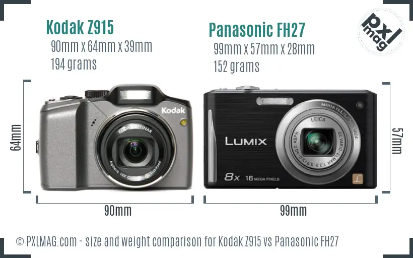 Kodak Z915 vs Panasonic FH27 size comparison