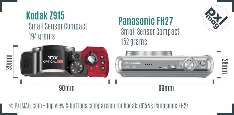 Kodak Z915 vs Panasonic FH27 top view buttons comparison