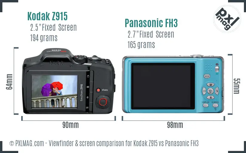 Kodak Z915 vs Panasonic FH3 Screen and Viewfinder comparison