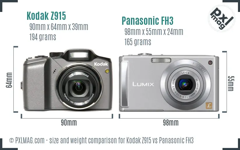 Kodak Z915 vs Panasonic FH3 size comparison