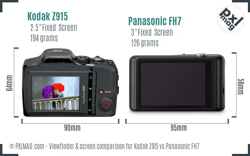 Kodak Z915 vs Panasonic FH7 Screen and Viewfinder comparison