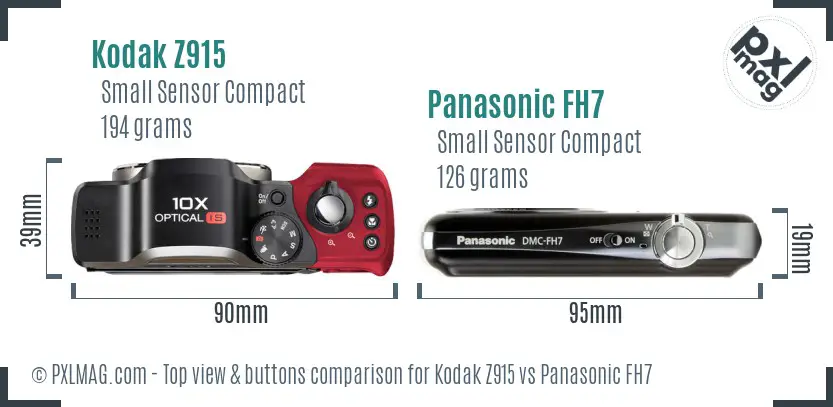 Kodak Z915 vs Panasonic FH7 top view buttons comparison