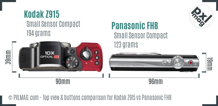 Kodak Z915 vs Panasonic FH8 top view buttons comparison Kodak Z915 vs Panasonic FH8 top view buttons comparison