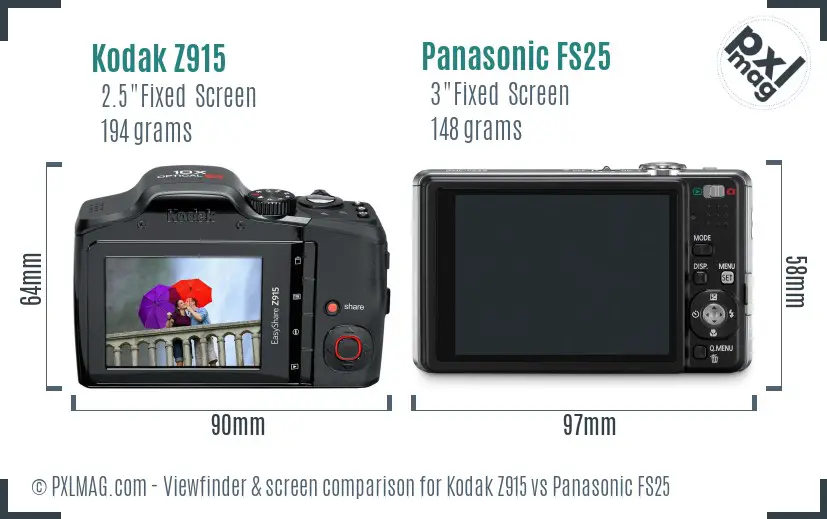 Kodak Z915 vs Panasonic FS25 Screen and Viewfinder comparison