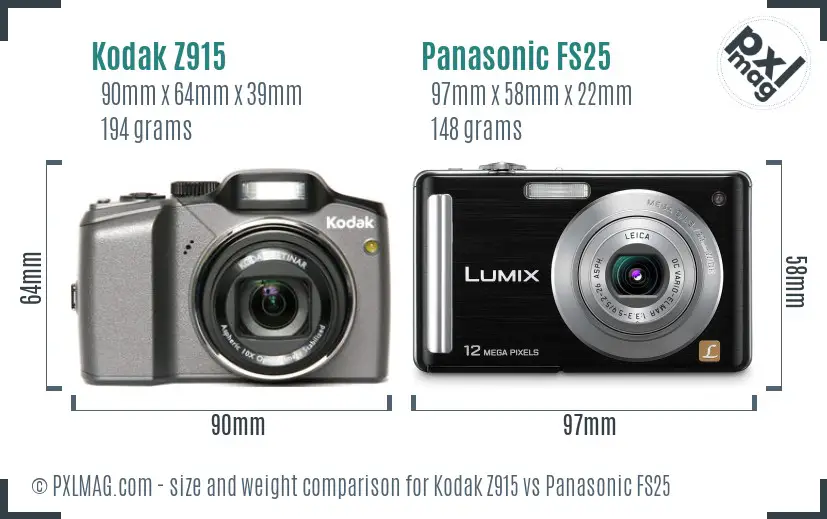 Kodak Z915 vs Panasonic FS25 size comparison