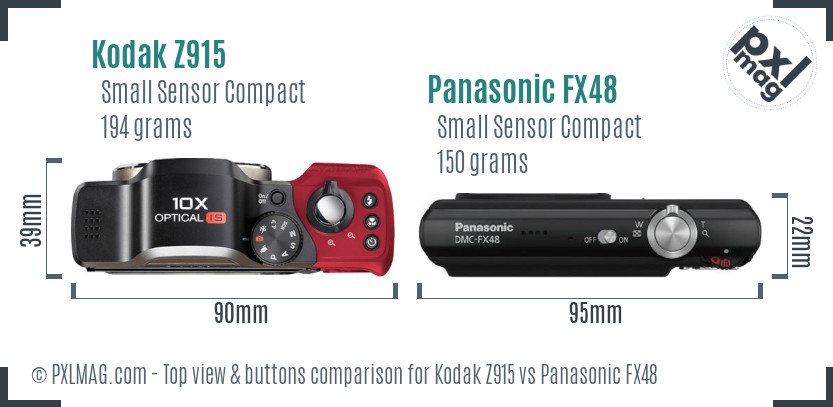 Kodak Z915 vs Panasonic FX48 top view buttons comparison