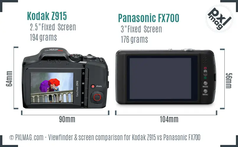 Kodak Z915 vs Panasonic FX700 Screen and Viewfinder comparison