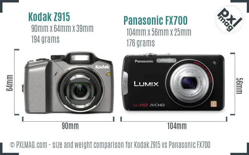 Kodak Z915 vs Panasonic FX700 size comparison