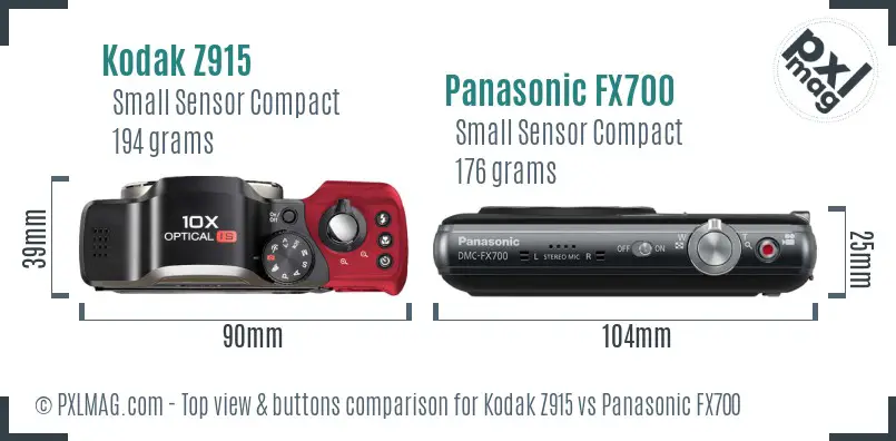 Kodak Z915 vs Panasonic FX700 top view buttons comparison