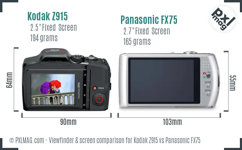 Kodak Z915 vs Panasonic FX75 Screen and Viewfinder comparison