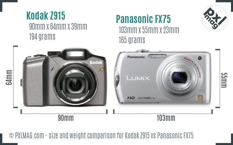 Kodak Z915 vs Panasonic FX75 size comparison