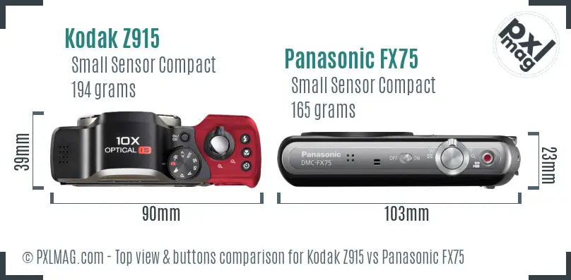 Kodak Z915 vs Panasonic FX75 top view buttons comparison